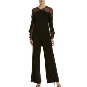 R&M Richards Womens Jumpsuit 2 Black Jersey Sheer Ruffle Fairy Grunge Whimsigoth